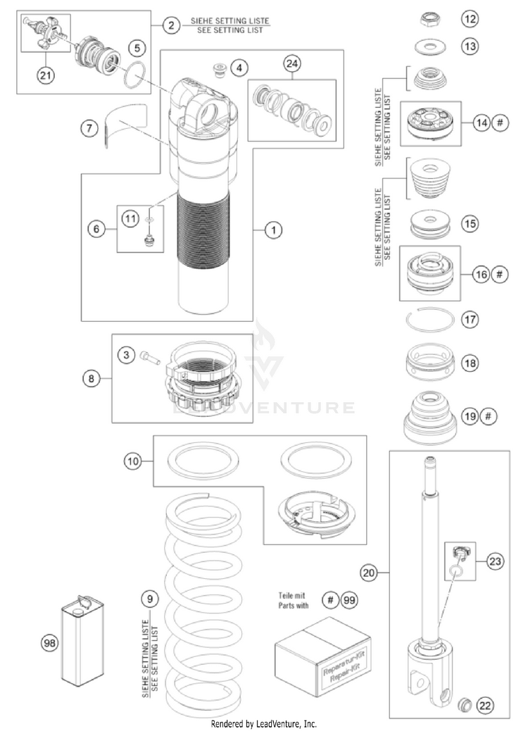 Shock Absorber Disassembled FC 350 CHASSIS - 2024 Schematic