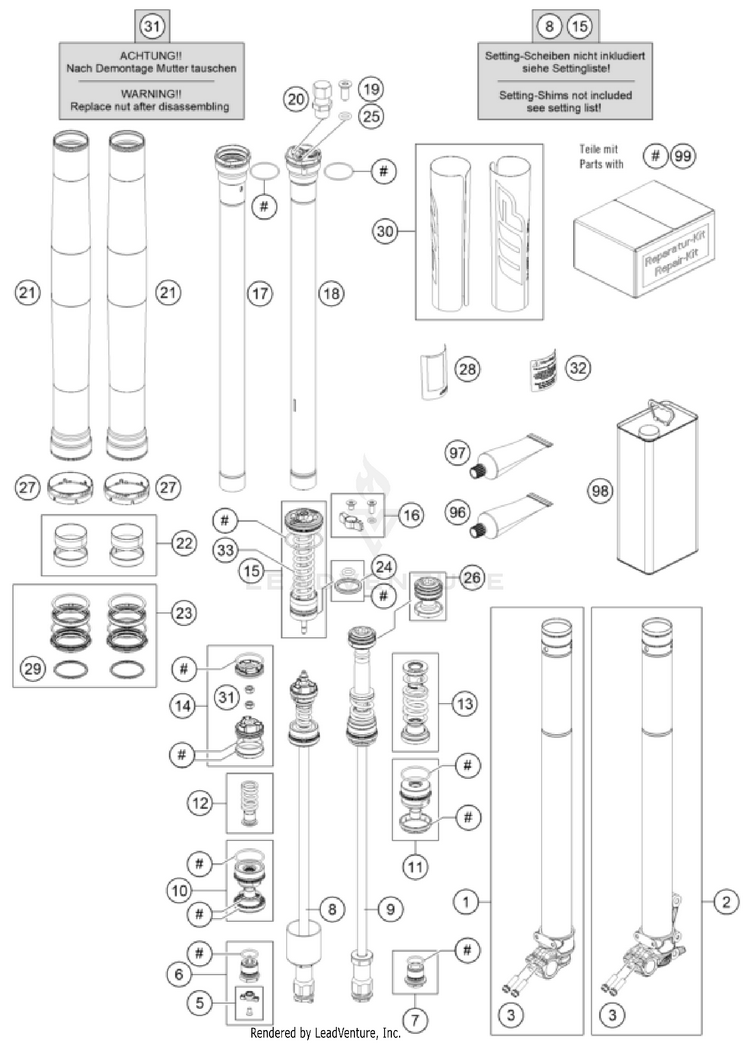 Front Fork Disassembled Schematic