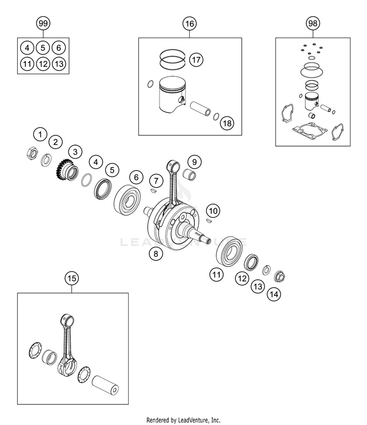 Crankshaft, Piston TC 125 Engine - 2021 Schematic