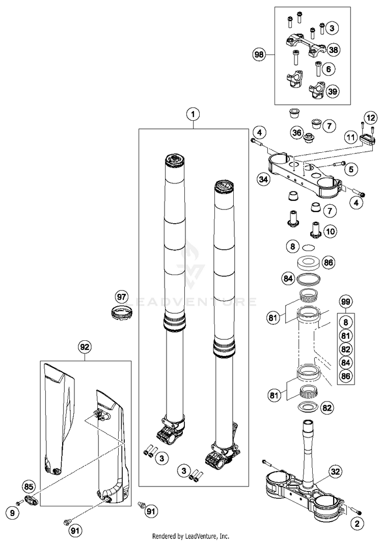 Front Fork, Triple Clamp FC 250 CHASSIS - 2018 Schematic