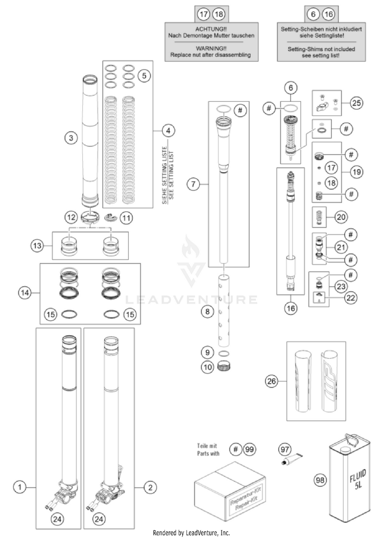 Front Fork Disassembled FX 350 CHASSIS - 2025 Schematic