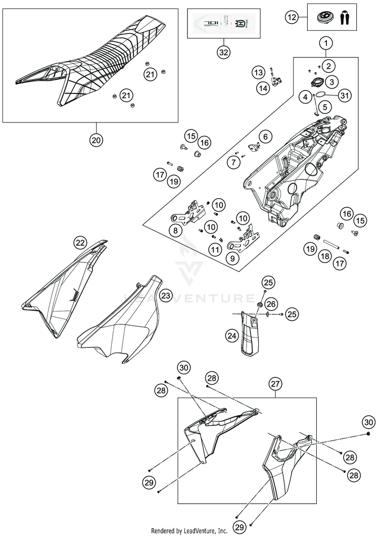 Tank, Seat 701 SUPERMOTO CHASSIS - 2019 Schematic