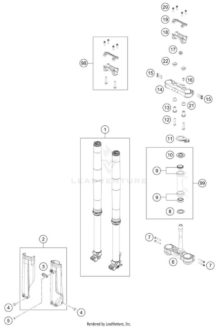 Front Fork, Triple Clamp Schematic