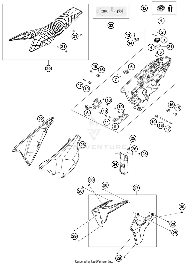 Tank, Seat, Cover 701 SUPERMOTO CHASSIS - 2018 Schematic