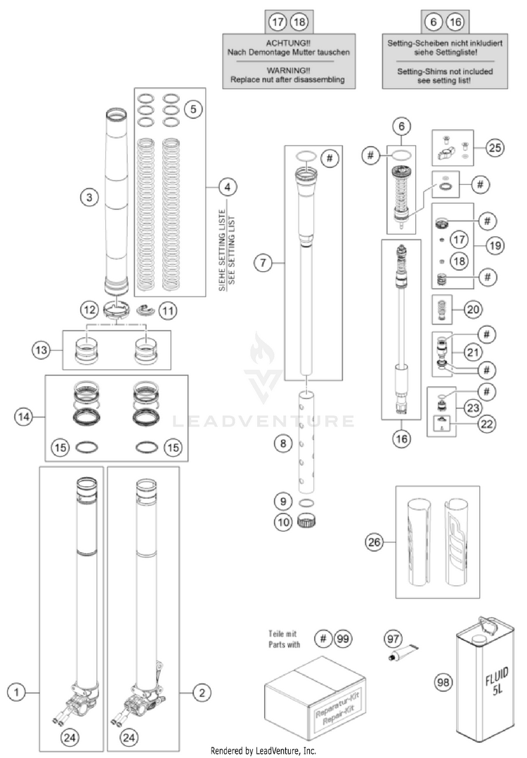 Front Fork Disassembled Schematic