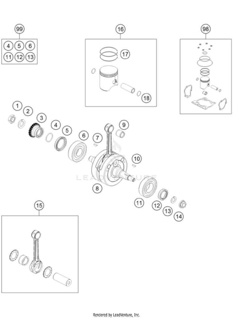 Crankshaft, Piston TC 125 Engine - 2022 Schematic