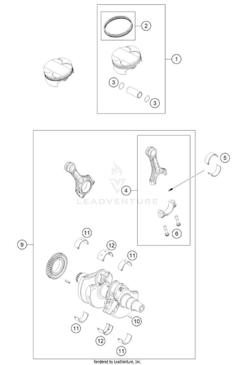 Crankshaft, Piston 801 Svartpilen ENGINE - 2024 Schematic