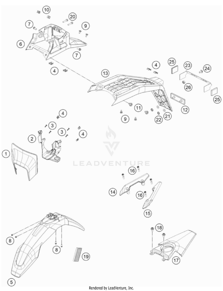 Mask, Fenders 701 ENDURO CHASSIS - 2023 Schematic