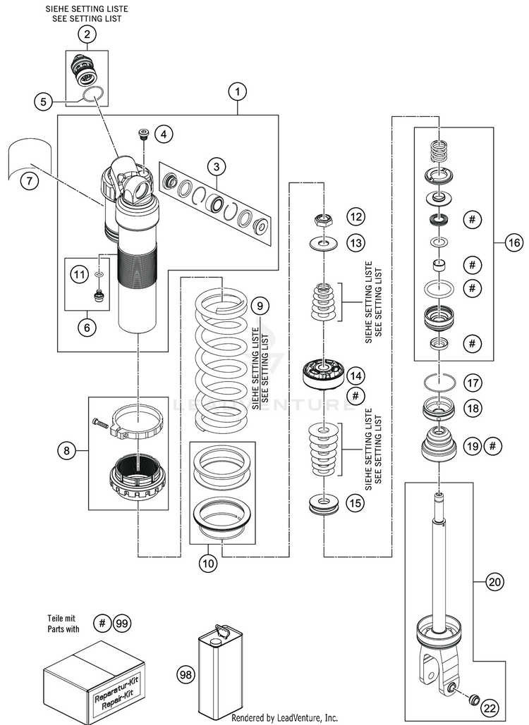 Shock Absorber Disassembled TC 250 CHASSIS - 2020 Schematic