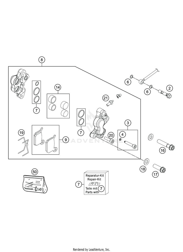 Front Brake Caliper TC 50 MINI CHASSIS - 2020 Schematic