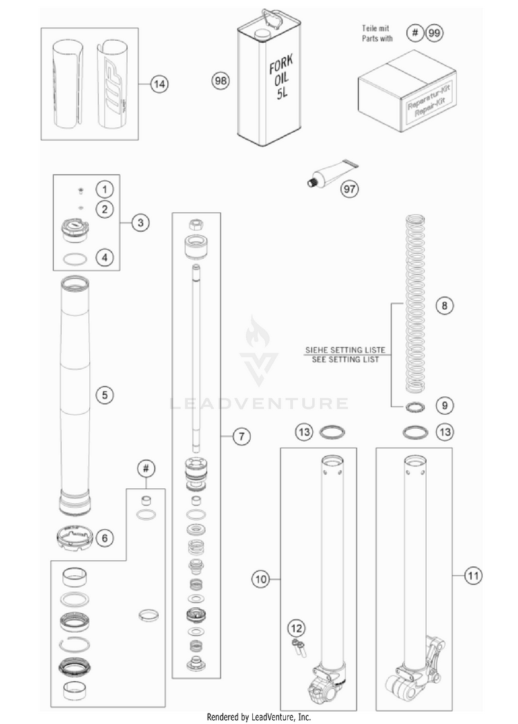 Front Fork Disassembled TC 50 MINI CHASSIS - 2023 Schematic