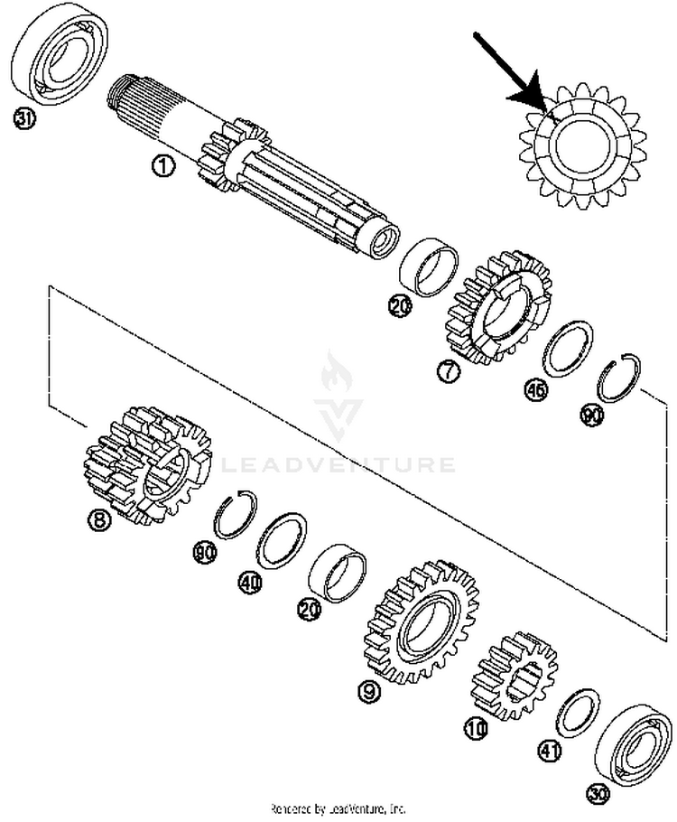 Transmission I - Main Shaft TC 125 ENGINE - 2014 Schematic