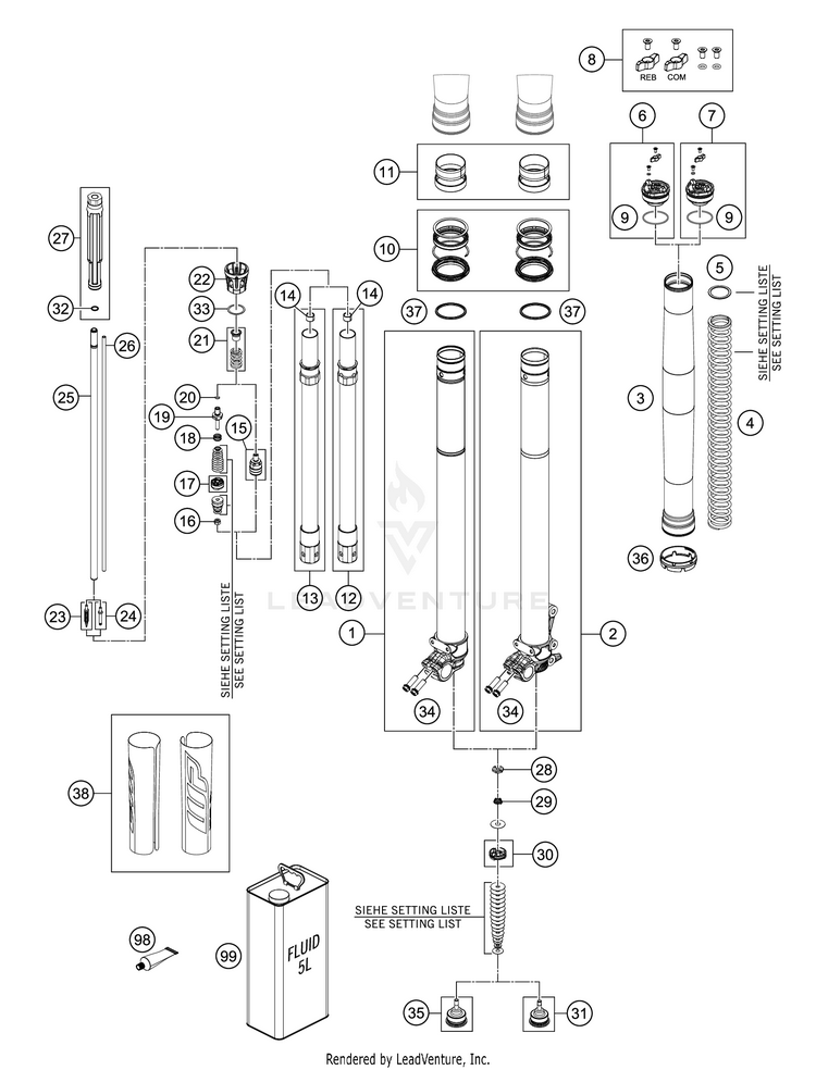 Front Fork Disassembled FE 350 CHASSIS - 2021 Schematic