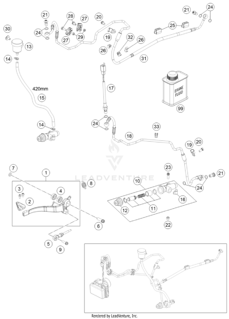 Rear Brake Control 701 ENDURO CHASSIS - 2023 Schematic