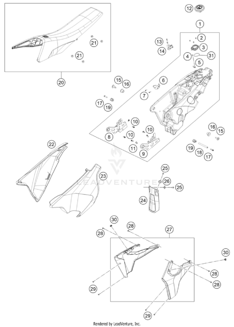 Tank, Seat 701 ENDURO CHASSIS - 2023 Schematic