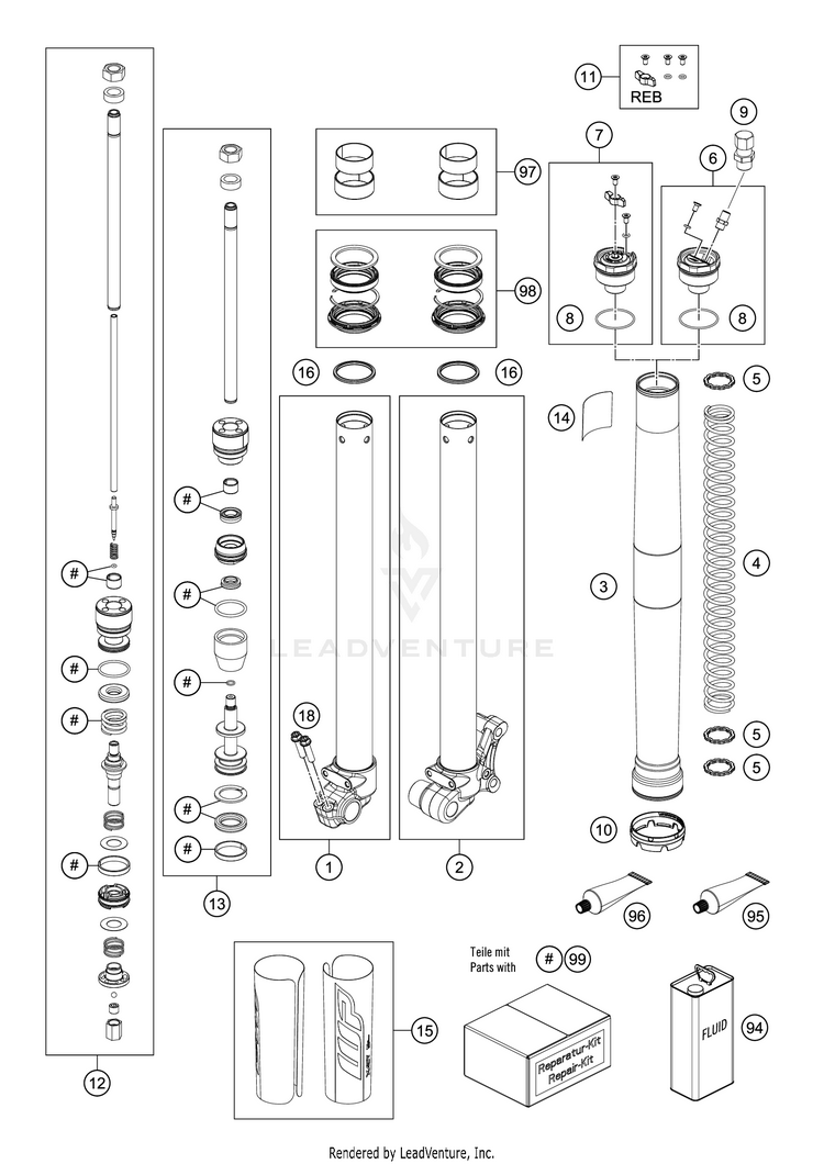 Front Fork Disassembled TC 65 CHASSIS - 2021 Schematic