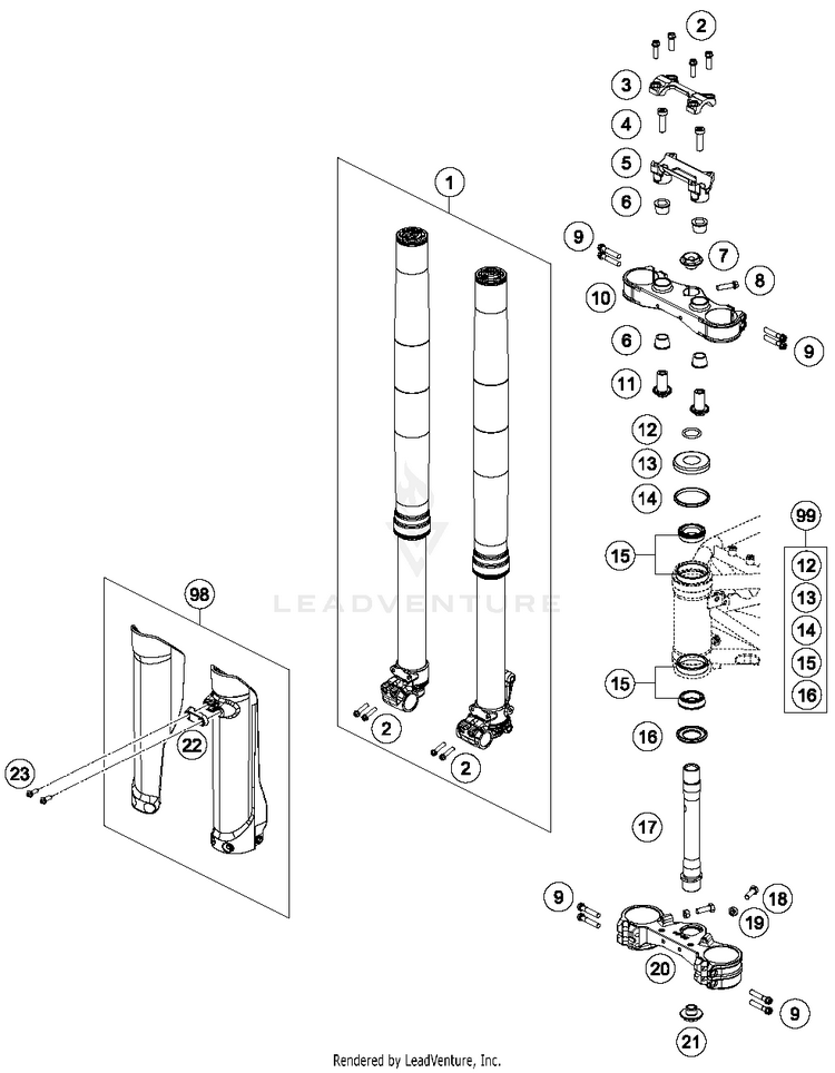 Front Fork, Triple Clamp 701 SUPERMOTO CHASSIS - 2018 Schematic