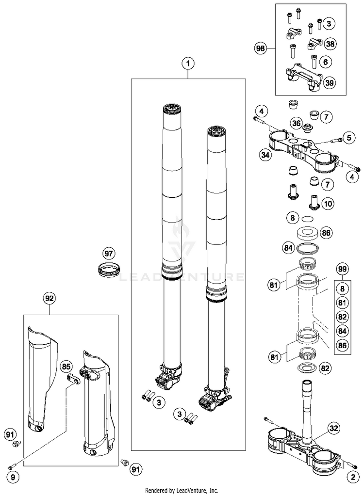 Front Fork, Triple Clamp FC 350 CHASSIS - 2016 Schematic