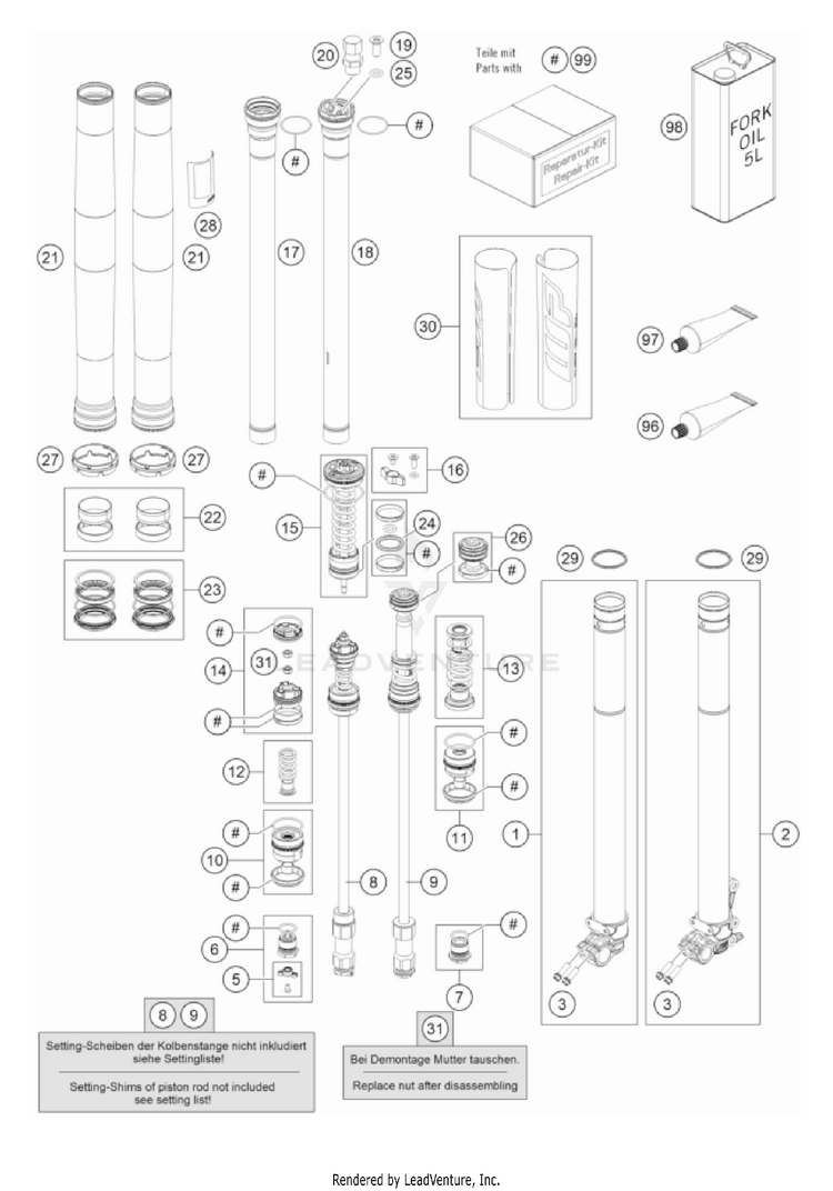 Front Fork Disassembled TC 125 CHASSIS - 2022 Schematic