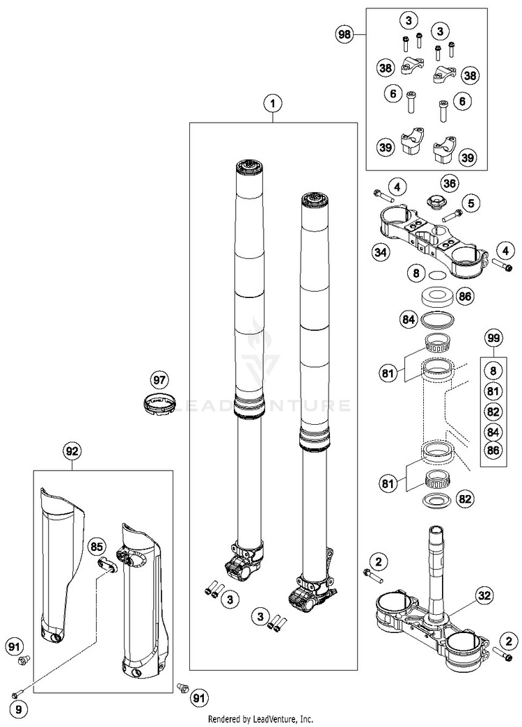 Front Fork, Triple Clamp FE 501 CHASSIS - 2019 Schematic