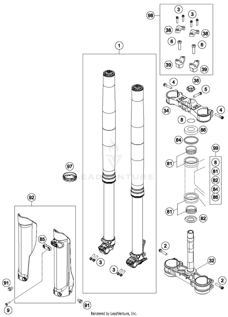 Front Fork, Triple Clamp FE 450 CHASSIS - 2019 Schematic