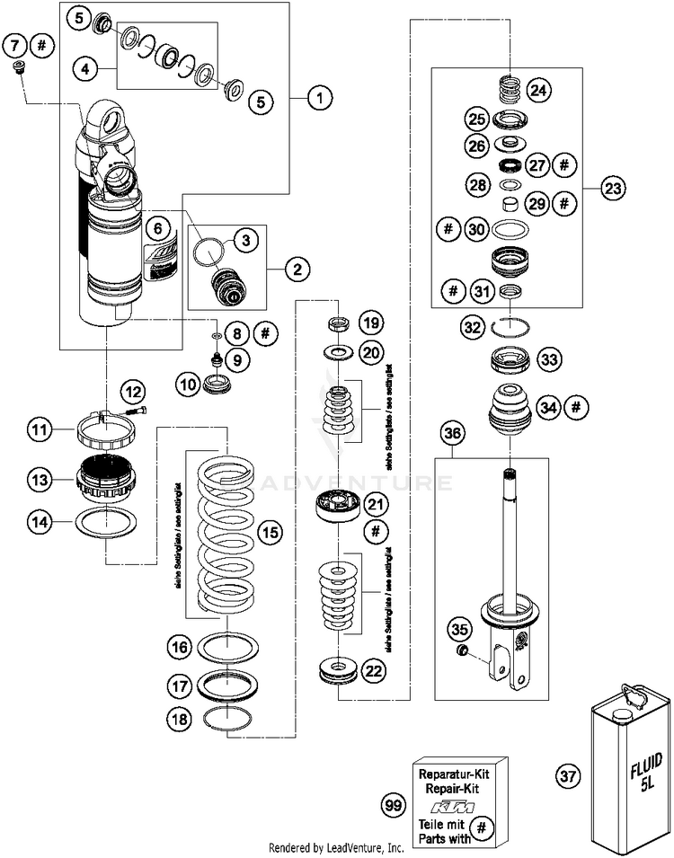 Shock Absorber Disassembled TE 250 CHASSIS - 2015 Schematic