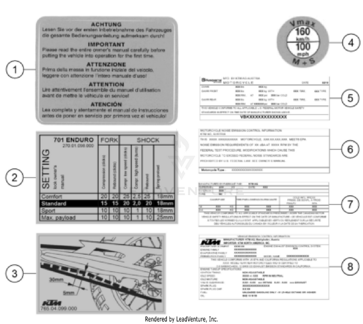 Technic Information Sticker 701 ENDURO US CHASSIS - 2024 Schematic