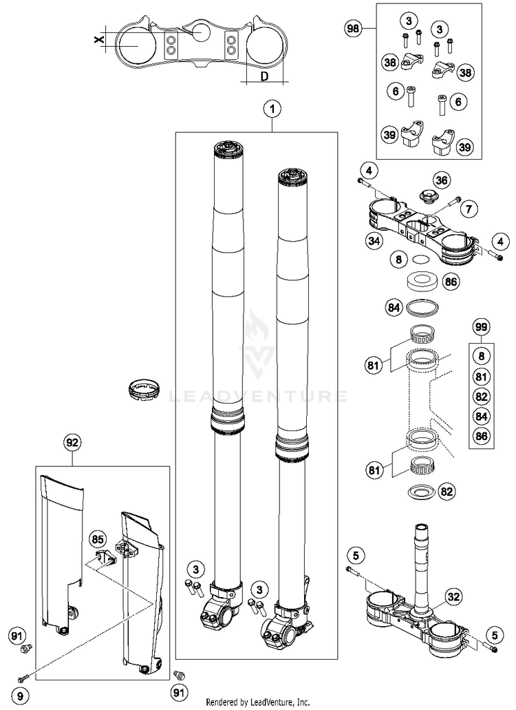 Front Fork, Triple Clamp FE 350 CHASSIS - 2015 Schematic