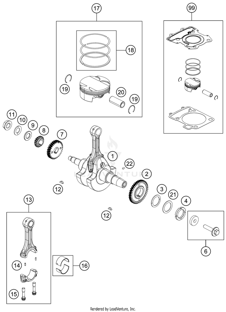 Crankshaft, Piston 401 Svartpilen Engine - 2018 Schematic