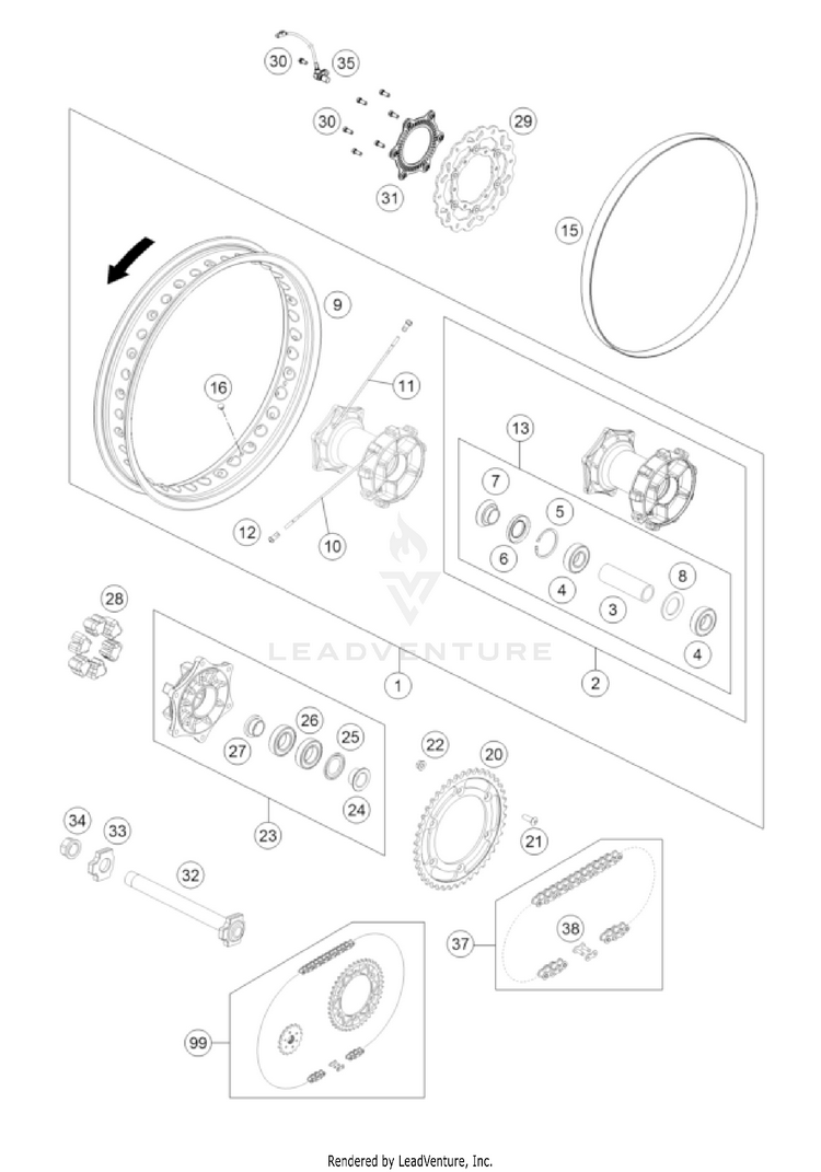 Rear Wheel 701 ENDURO US CHASSIS - 2022 Schematic