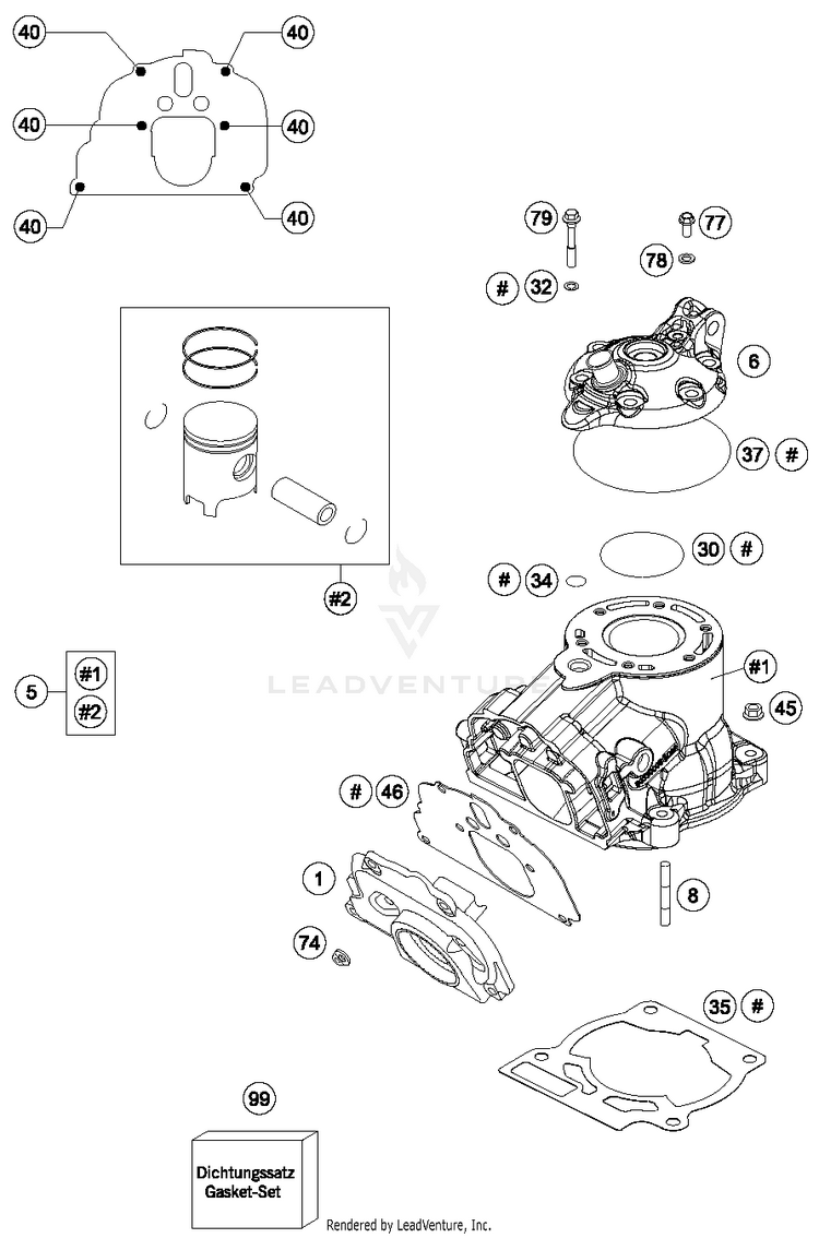 Cylinder, Cylinder Head TC 125 ENGINE - 2015 Schematic