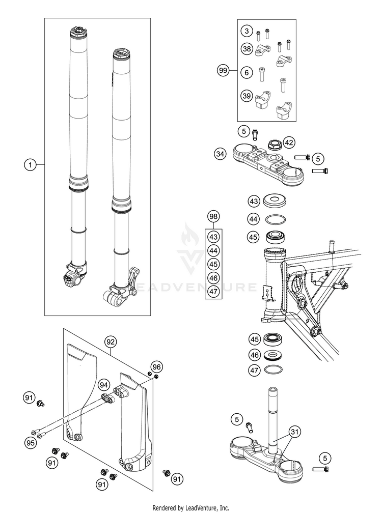 Front Fork, Triple Clamp TC 65 CHASSIS - 2021 Schematic