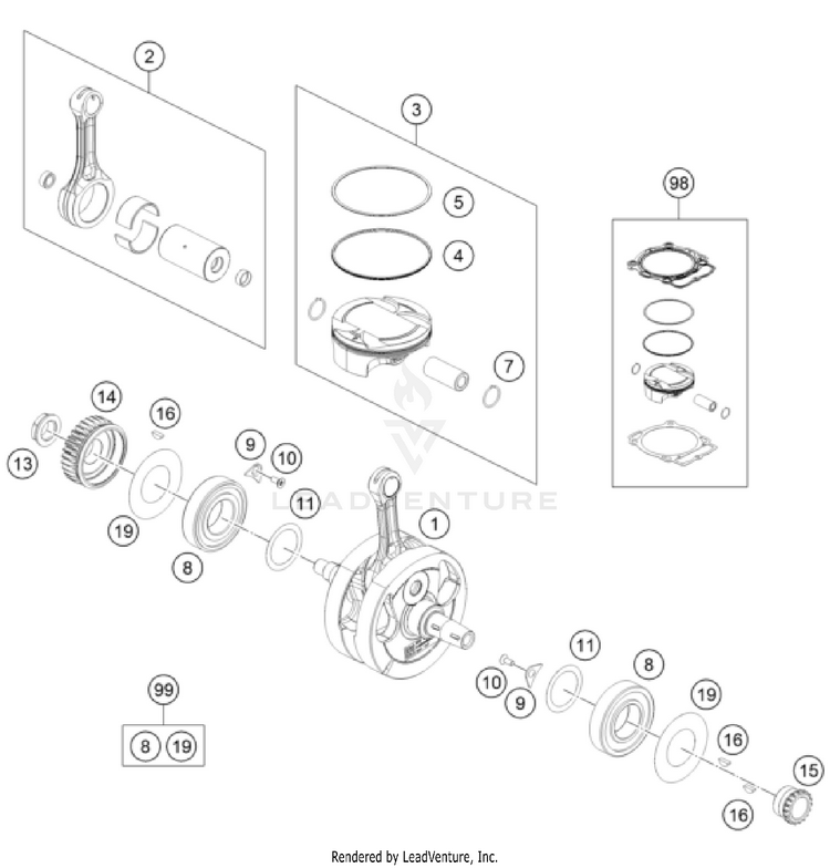 Crankshaft, Piston FE 450 US ENGINE - 2025 Schematic