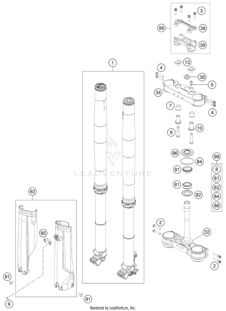 Front Fork, Triple Clamp Schematic