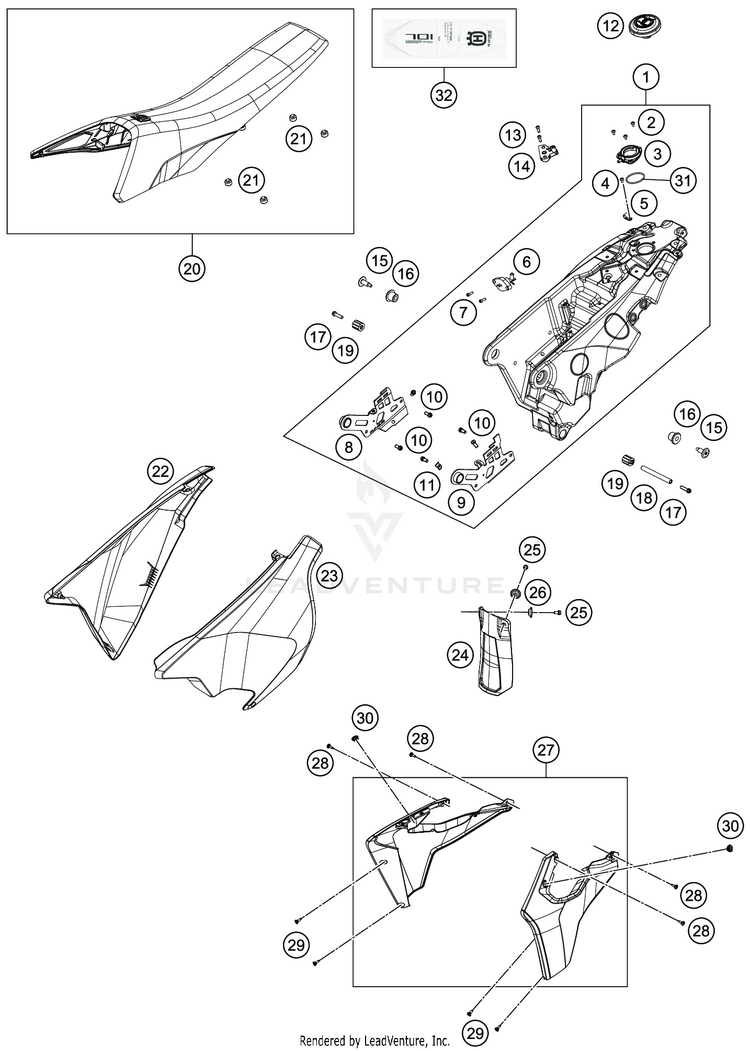 Tank, Seat 701 SUPERMOTO CHASSIS - 2020 Schematic