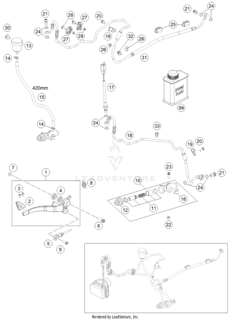 Rear Brake Control 701 ENDURO US CHASSIS - 2024 Schematic