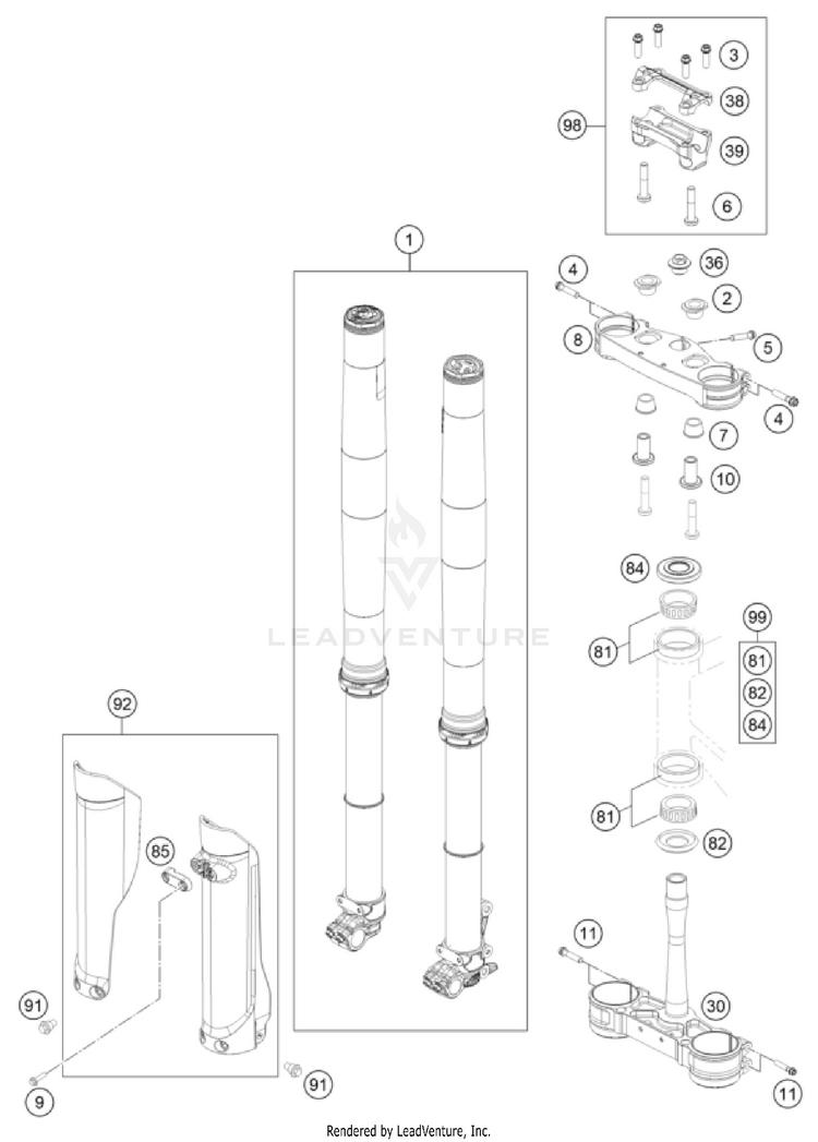 Front Fork, Triple Clamp FC 350 CHASSIS - 2024 Schematic