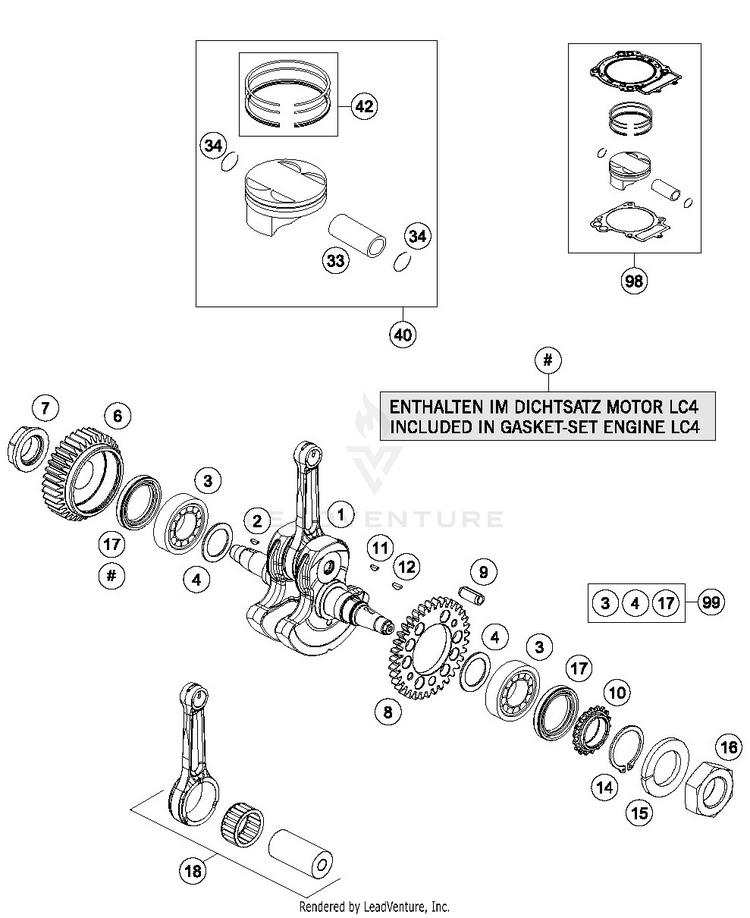 Crankshaft, Piston 701 SUPERMOTO ENGINE - 2016 Schematic