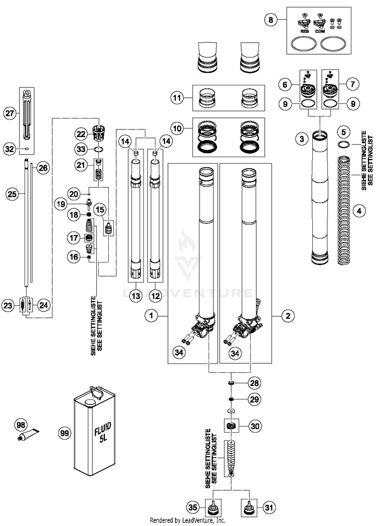 Front Fork Disassembled FE 450 CHASSIS - 2019 Schematic