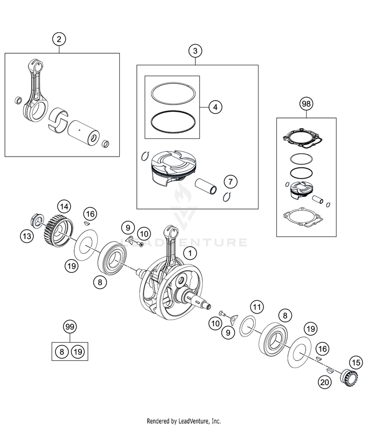 Crankshaft, Piston FC 450 Engine - 2021 Schematic
