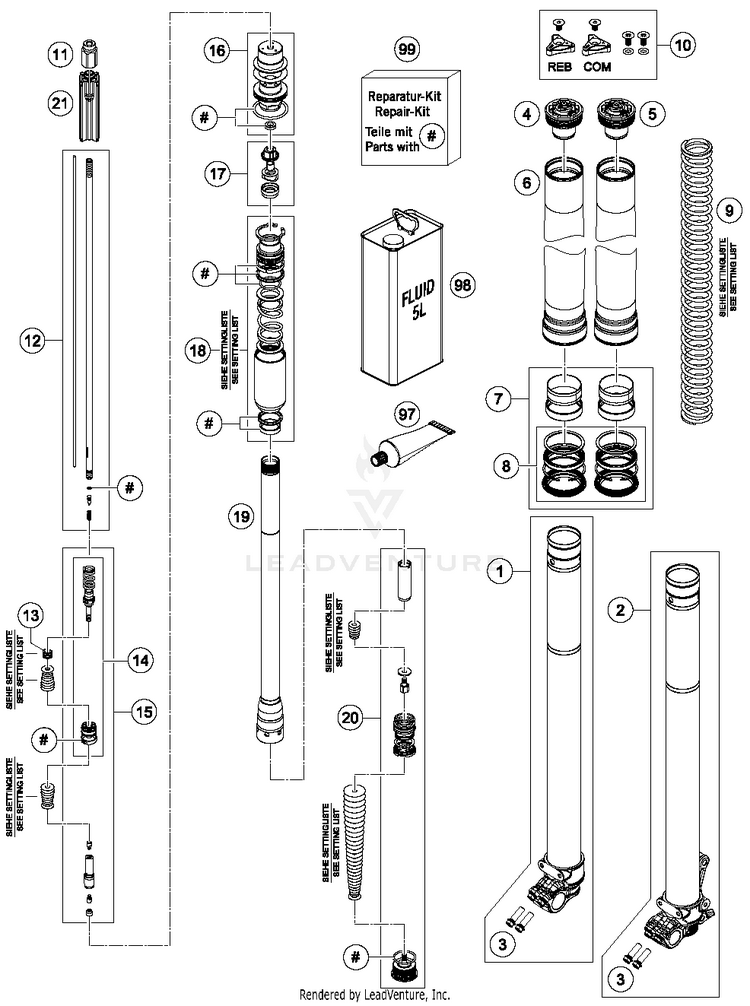 Front Fork Disassembled 701 ENDURO CHASSIS - 2016 Schematic