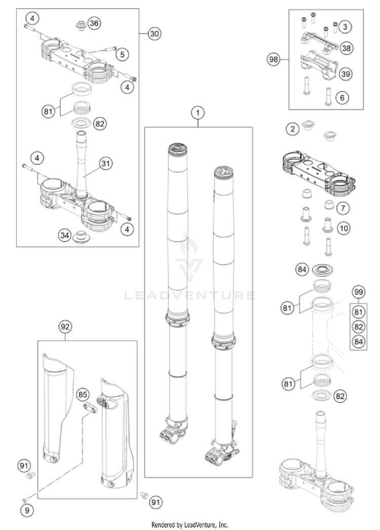 Front Fork, Triple Clamp FC 450 ROCKSTAR EDITION US CHASSIS - 2023 Schematic