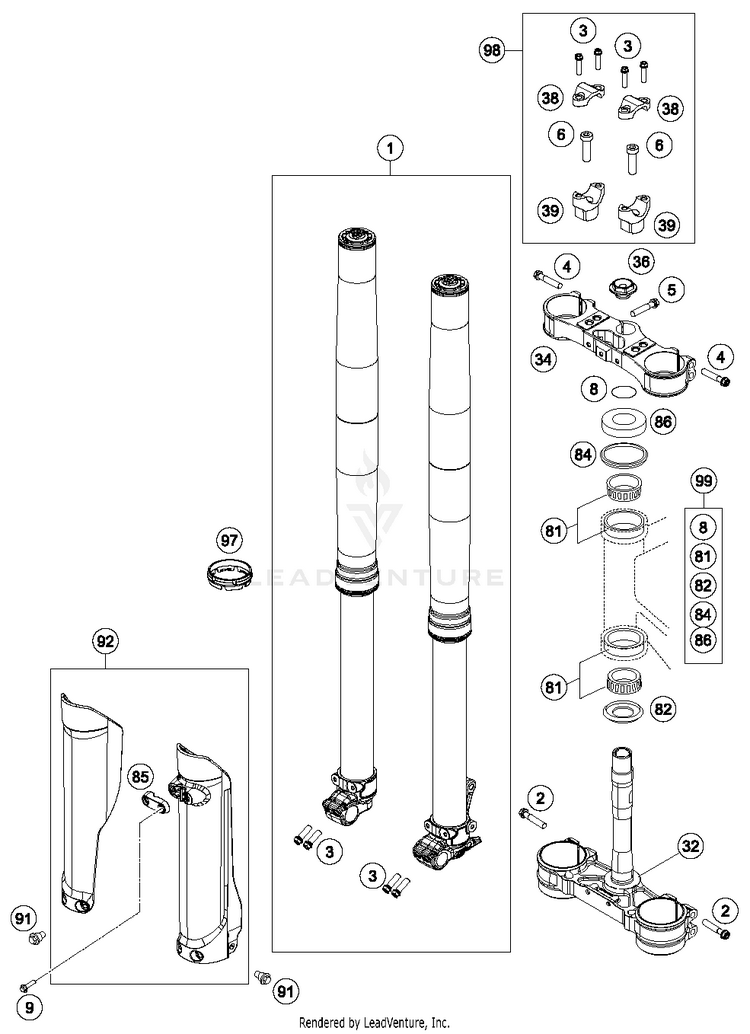 Front Fork, Triple Clamp FE 501 CHASSIS - 2018 Schematic