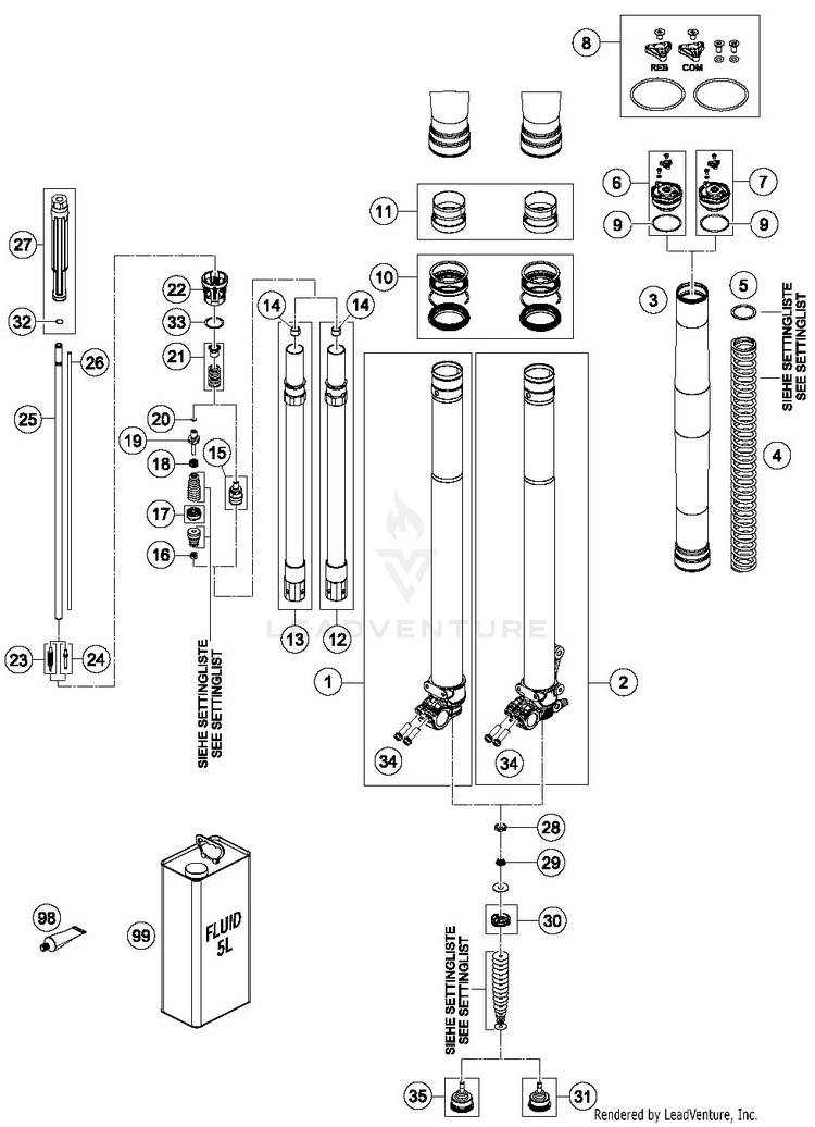 Front Fork Disassembled TE 250i CHASSIS - 2019 Schematic