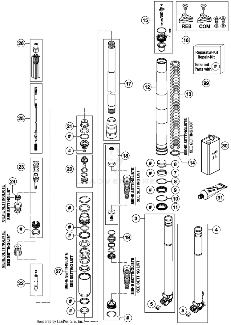 Front Fork Dissassembled FC 450 CHASSIS - 2015 Schematic