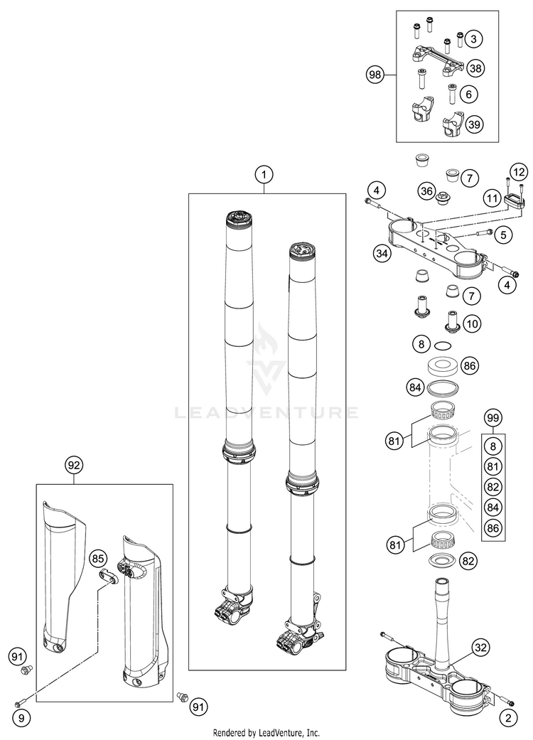 Front Fork, Triple Clamp TC 125 CHASSIS - 2021 Schematic