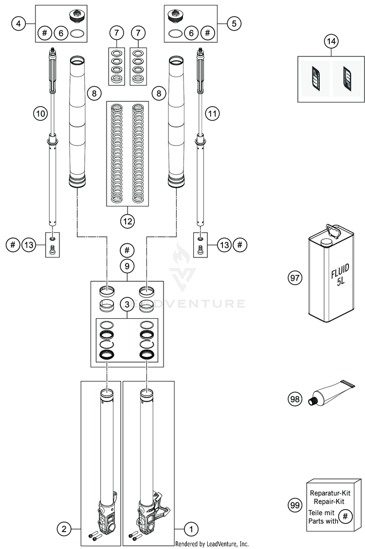 Front Fork Disassembled 701 SUPERMOTO CHASSIS - 2019 Schematic