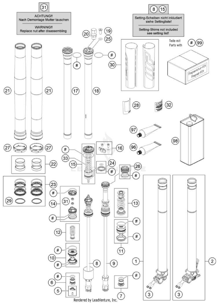 Front Fork Disassembled FC 350 CHASSIS - 2023 Schematic