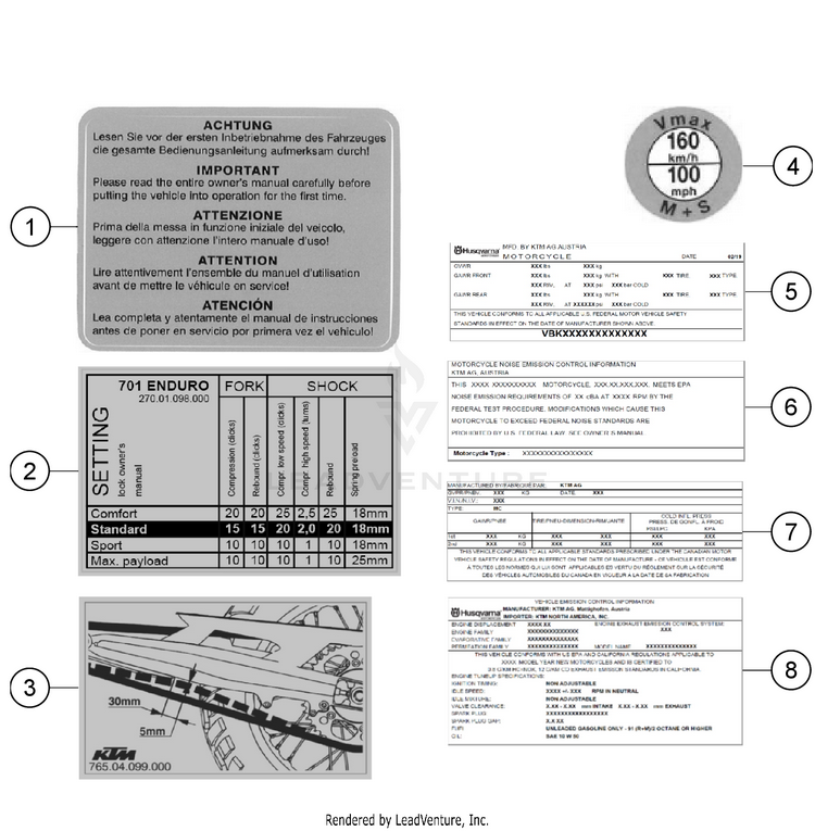 Technic Information Sticker 701 ENDURO CHASSIS - 2021 Schematic