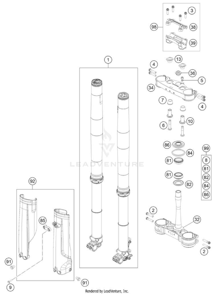 Front Fork, Triple Clamp Schematic